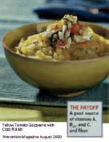 Yellow Tomato Gazpacho with Crab Relish from the August 2000 issue of Prevention Magazine